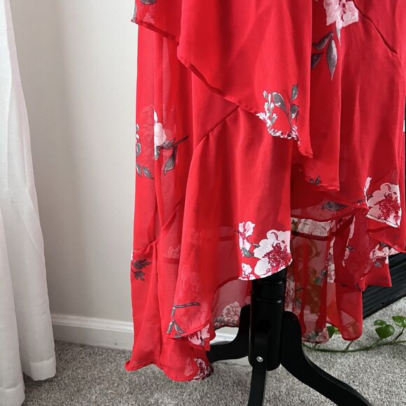Speechless Red Floral Off Shoulder Ruffly Flowy Chiffon Dress - Medium - Picture 7 of 11